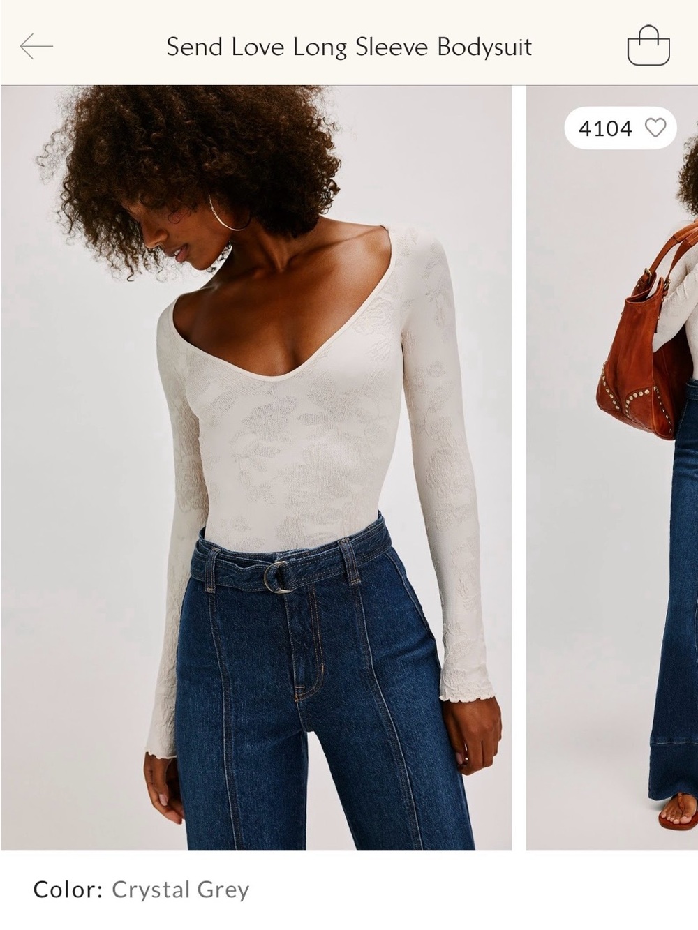 Free People Send Love Long Sleeve Bodysuit in Crystal Grey